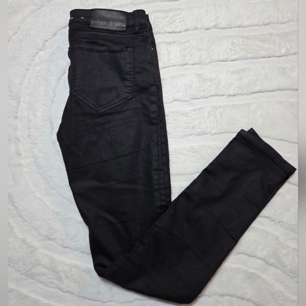 AllSaints Women's Black Denim Exposed Zipper Skinny Jeans Size 28